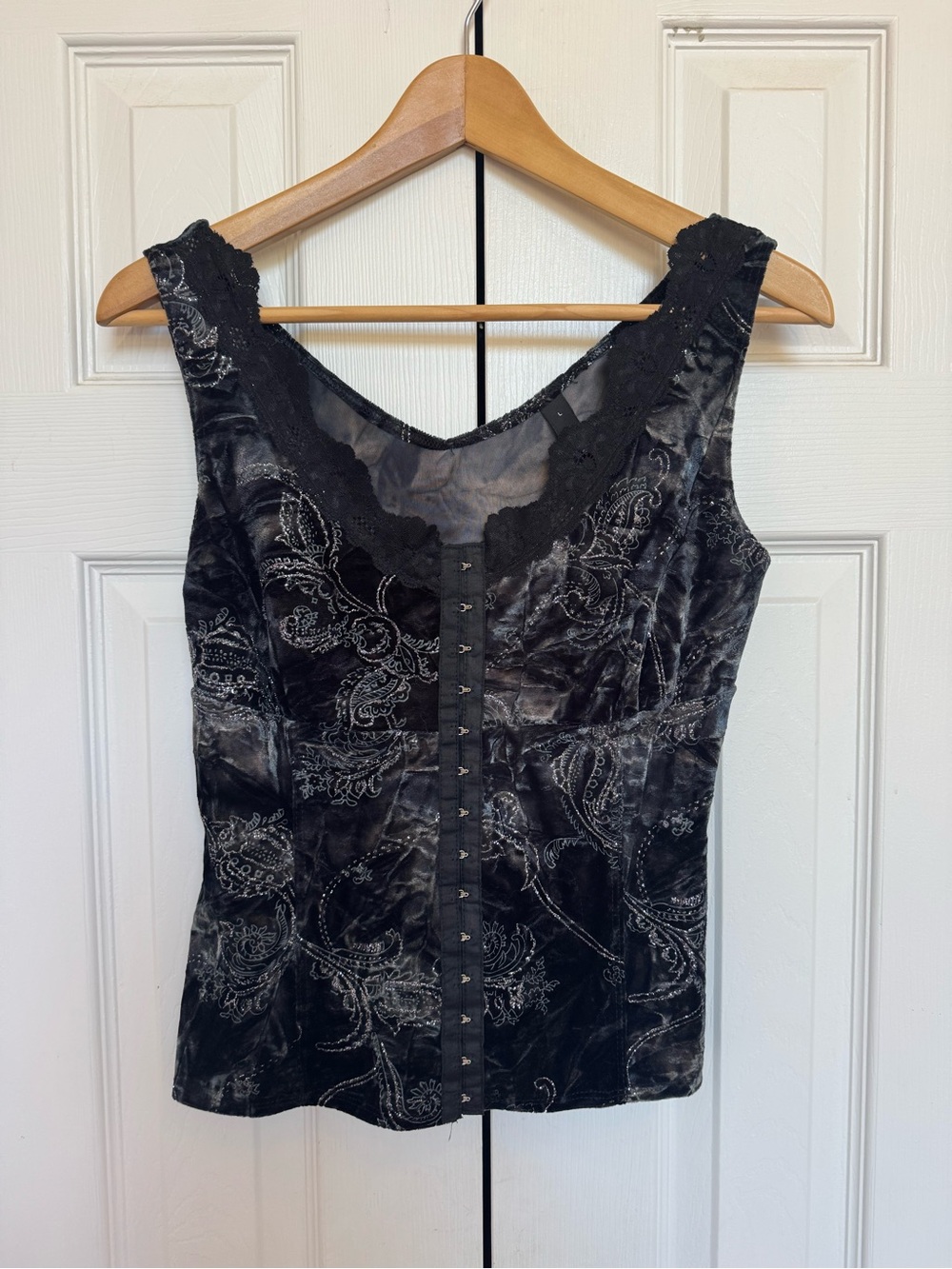ING Vintage Y2K Velvet Corset Hook & Eye Paisley Tank
